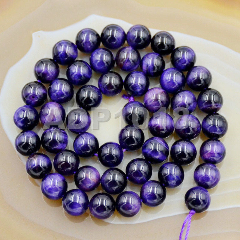 Natural Purple Amethyst Tiger's Eye Gemstone Round Loose Beads on