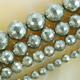 Faceted Natural Pyrite Gemstone Round Loose Beads on a 15.5" Strand