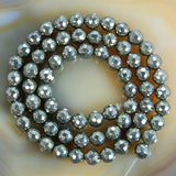 Faceted Natural Pyrite Gemstone Round Loose Beads on a 15.5" Strand