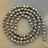 Faceted Natural Pyrite Hematite Gemstone Round Loose Beads on a 15.5" Strand