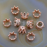 Queen Crown Clear or Black Cubic Zirconia Rhinestones Spacer 18K Plated Metal Finding Connector Charm Beads
