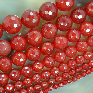Faceted Natural Red Agate Gemstone Round Loose Beads on a 15.5" Strand
