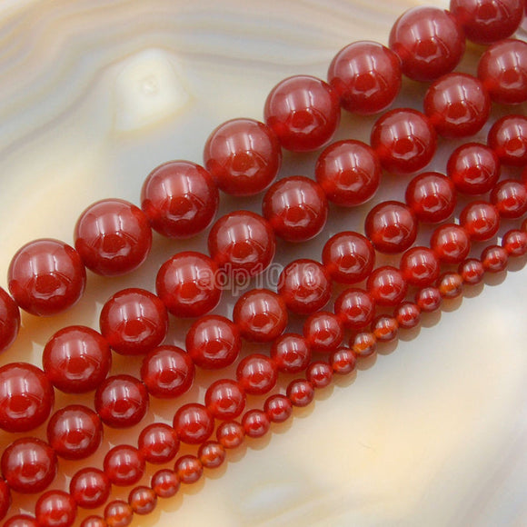 Natural Red Agate Gemstone Round Loose Beads on a 15.5