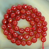 Faceted Natural Red Agate Gemstone Round Loose Beads on a 15.5" Strand