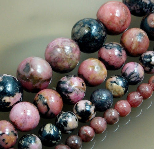 Natural Red Black Rhodonite Gemstone Round Loose Beads on a 15.5
