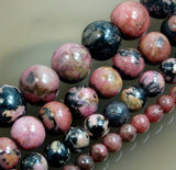 Natural Red Black Rhodonite Gemstone Round Loose Beads on a 15.5" Strand