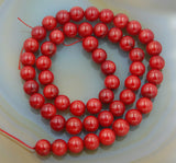 Natural Red Coral Gemstone Round Loose Beads on a 15.5" Strand