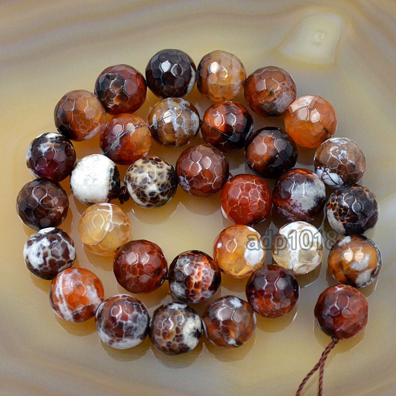 Faceted Natural White Fire Agate Gemstone Round Loose Beads on a 15.5 – AD  Beads