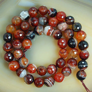 Faceted Natural Red Dream Striated Agate Gemstone Round Loose Beads on a 15.5" Strand
