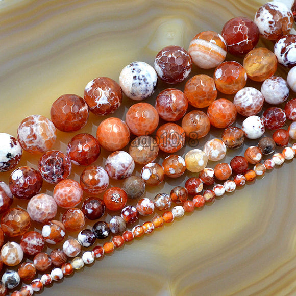 Faceted Natural Red Fire Agate Gemstone Round Loose Beads on a 15.5 S – AD  Beads