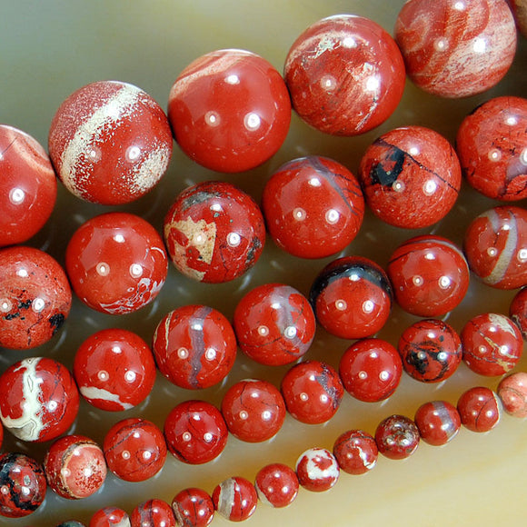 Natural Red River Jasper Gemstone Round Loose Beads on a 15.5