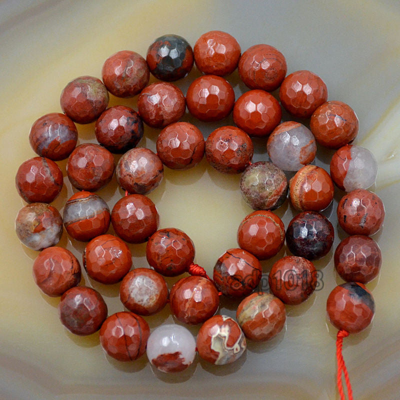 Natural Red Jasper Faceted Round Loose Beads – 8mm, Handmade, For Jewelry