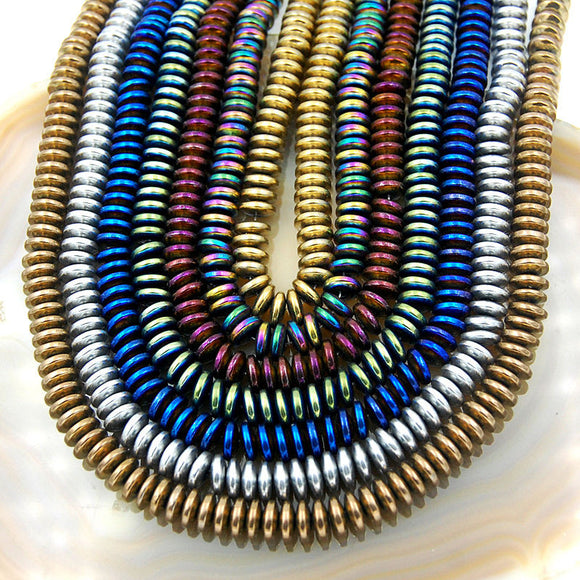 Natural Hematite Gemstone Rondelle Loose Beads on a 15.5