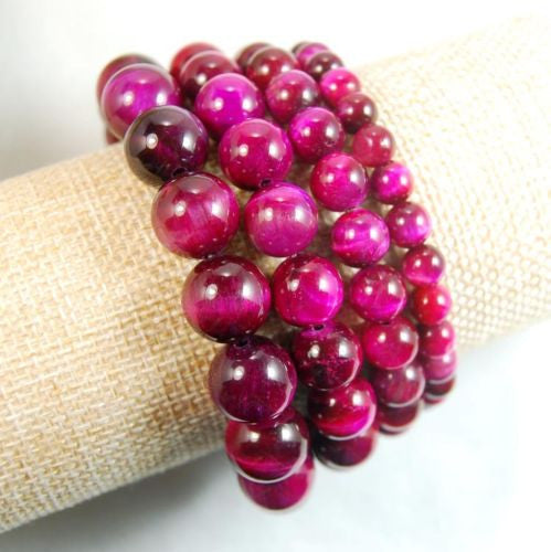Natural Rose Red Tiger's Eye Gemstone Beads Stretch Bracelet Healing Reiki