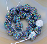 Druzy Quartz Agate Side Drilled Round/Oval/Teardrop Flat Back Connector Cabochon Beads on a 8" Strand