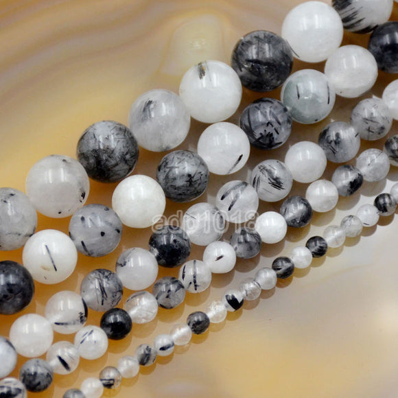 Natural Rutilated Quartz Gemstone Round Loose Beads on a 15.5