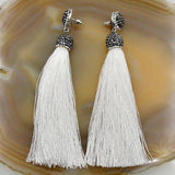Crystal Silk Tassel Rhinestone Cap Fringe Dangle Stud Earrings (Style 2)