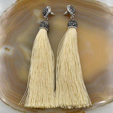 Crystal Silk Tassel Rhinestone Cap Fringe Dangle Stud Earrings (Style 2)