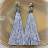 Crystal Silk Tassel Rhinestone Cap Fringe Dangle Stud Earrings (Style 2)