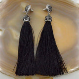 Crystal Silk Tassel Rhinestone Cap Fringe Dangle Stud Earrings (Style 2)