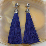 Crystal Silk Tassel Rhinestone Cap Fringe Dangle Stud Earrings (Style 2)