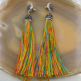 Crystal Silk Tassel Rhinestone Cap Fringe Dangle Stud Earrings (Style 2)