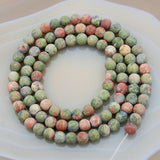 Matte Natural Unakite Jasper Gemstone Round Loose Beads on a 15.5" Strand