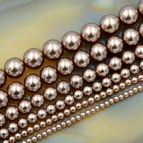 Czech Smoked Topaz Satin Luster Glass Pearl Round Beads on a 15.5