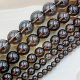 Natural Smoky Quartz Gemstone Round Loose Beads on a 15.5" Strand
