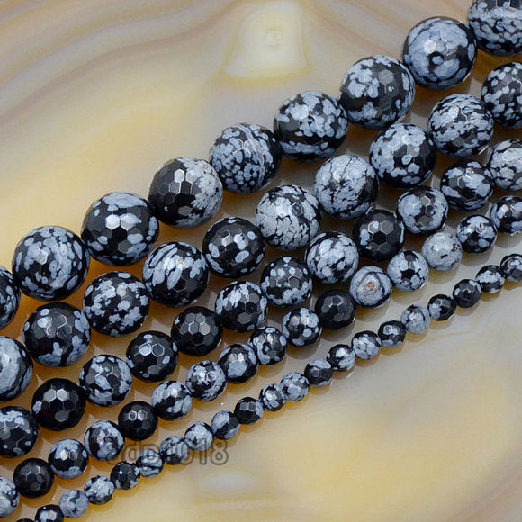 Faceted Natural Snow Flake Jasper Gemstone Round Loose Beads on a 15.5