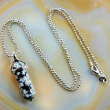 Natural Gemstone Hexagonal Point Reiki Chakra Pendant + 18K Silver Chain Necklace