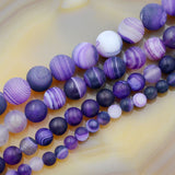 Matte Natural Striated Stripe Agate Gemstone Round Loose Beads on a 15.5" Strand