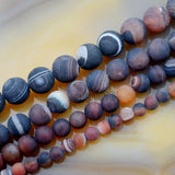 Matte Natural Striated Stripe Agate Gemstone Round Loose Beads on a 15.5" Strand