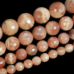 Faceted Natural Sun Stone Gemstone Round Loose Beads on a 7.5" Strand