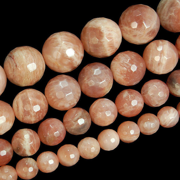 Faceted Natural Sun Stone Gemstone Round Loose Beads on a 7.5