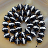 Faceted Natural Tibetan Black Stripe Old Agate Gemstone Round Loose Beads on a 15.5" Strand