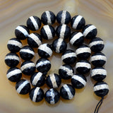 Faceted Natural Tibetan Black Stripe Old Agate Gemstone Round Loose Beads on a 15.5" Strand