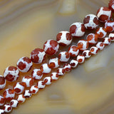 Faceted Natural Tibetan Red Turtle Grain Old Agate Gemstone Round Loose Beads on a 15.5" Strand