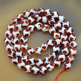 Faceted Natural Tibetan Red Turtle Grain Old Agate Gemstone Round Loose Beads on a 15.5" Strand