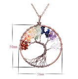 Tree of Life Pendant Necklace Chakra Gemstone 50mm Silver Wrap