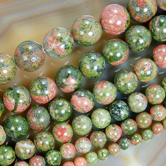 Natural Unakite Jasper Gemstone Round Loose Beads on a 15.5