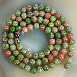 Natural Unakite Jasper Gemstone Round Loose Beads on a 15.5" Strand