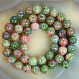Natural Unakite Jasper Gemstone Round Loose Beads on a 15.5" Strand