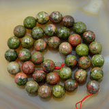 Faceted Natural Unakite Gemstone Round Loose Beads on a 15.5" Strand