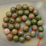 Faceted Natural Unakite Gemstone Round Loose Beads on a 15.5" Strand