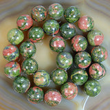 Natural Unakite Jasper Gemstone Round Loose Beads on a 15.5" Strand