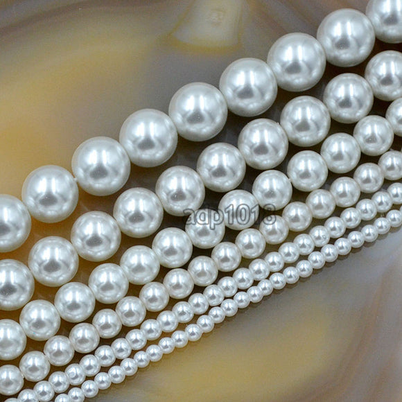 Czech White Satin Luster Glass Pearl Round Beads on a 15.5