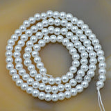 Czech White Satin Luster Glass Pearl Round Beads on a 15.5" Strand