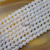 Faceted Natural White Agate Gemstone Round Loose Beads on a 15.5" Strand