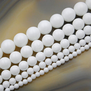 Natural White Alabaster Round Loose Beads on a 15.5" Strand